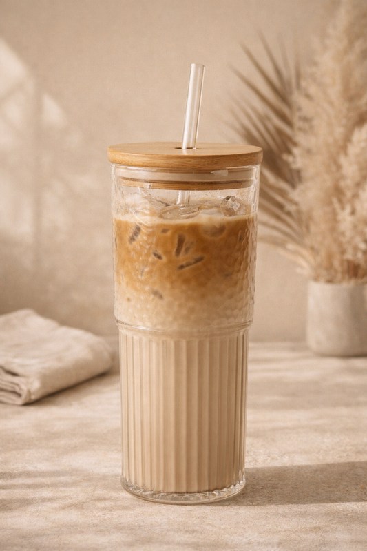 Lagoona Glass With Lid & Straw