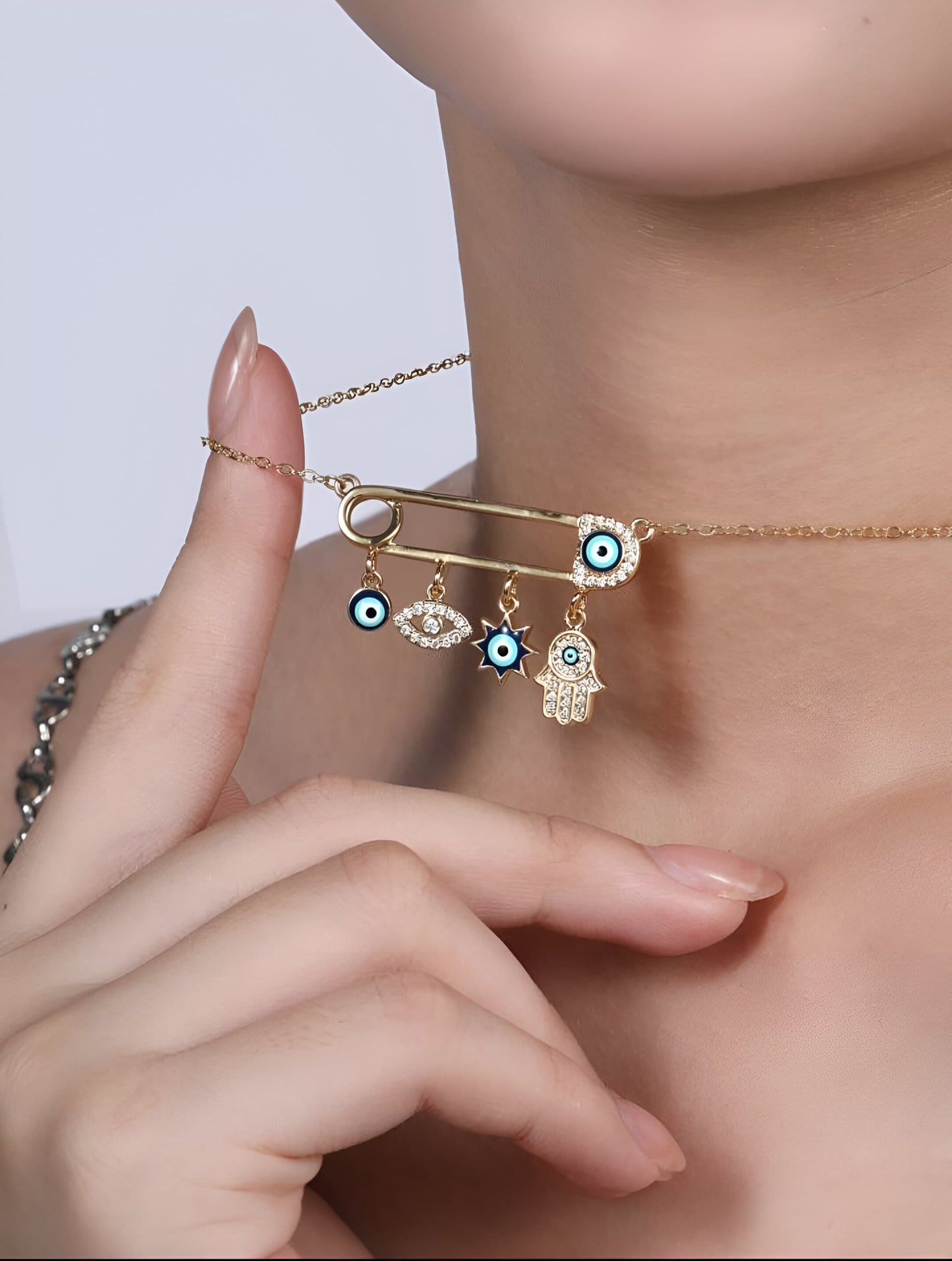 French Paperclip Nazar Necklace