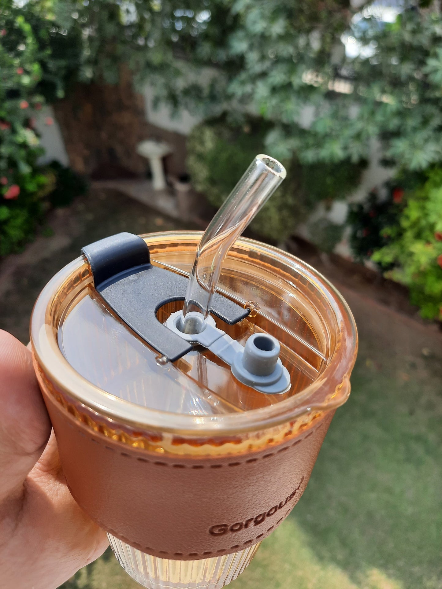 Leather Sleeve Glass Brown