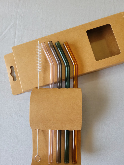 Colored Glass Straws (pack of 4 bent & 1 brush)